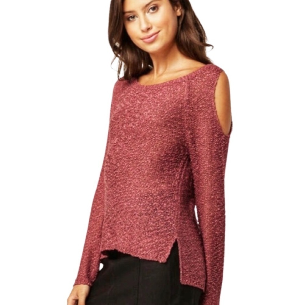 ANTHROPOLOGIE Sky + Sparrow Acrylic Loose Weave Cold Shoulder Sweater
